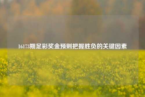 16173期足彩奖金预则把握胜负的关键因素