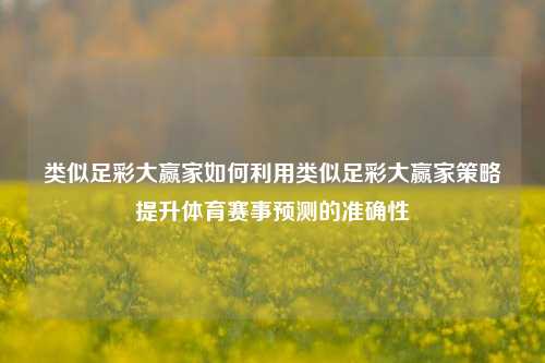 类似足彩大赢家如何利用类似足彩大赢家策略提升体育赛事预测的准确性